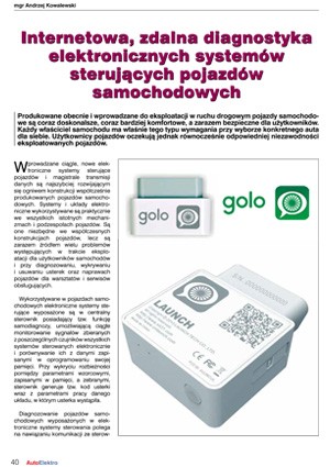 Internetowa, zdalna diagnostyka elektronicznych systemów sterujących pojazdów samochodowych Nr 10 2014