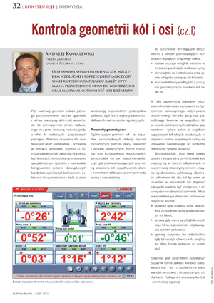 Kontrola geometrii kół i osi (cz.I) Nr 2 2011