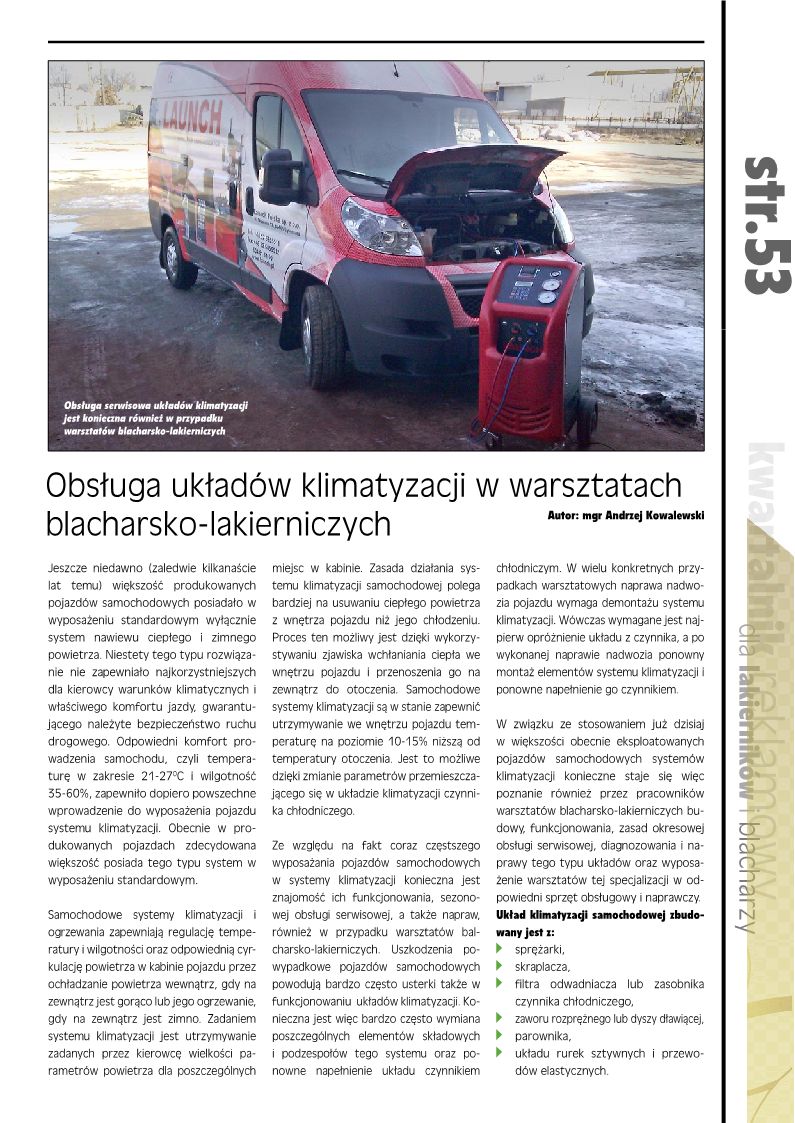 Obsługa układów klimatyzacji w warsztatach blacharsko-lakierniczych Nr 3 2015